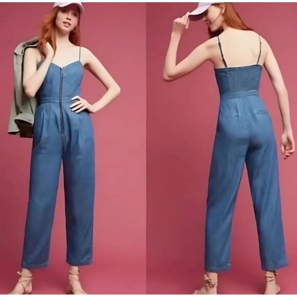 Pilcro Anthropologie Denim Jumpsuit Zip Front Overalls Adjustable Women's 2 - Picture 1 of 11